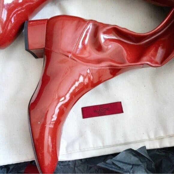 Valentino Garavani 40mm Faux Patent Leather Over The Knee Boot 36 6 Cherry Red - Picture 4 of 15